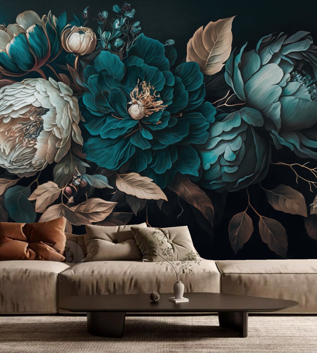 Dark Floral Peony Wallpaper Mural: Dutch Style Home Decor - Etsy