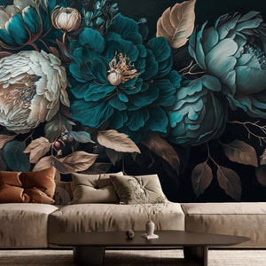 Dark Floral Peony Wallpaper Mural: Dutch Style Home Decor