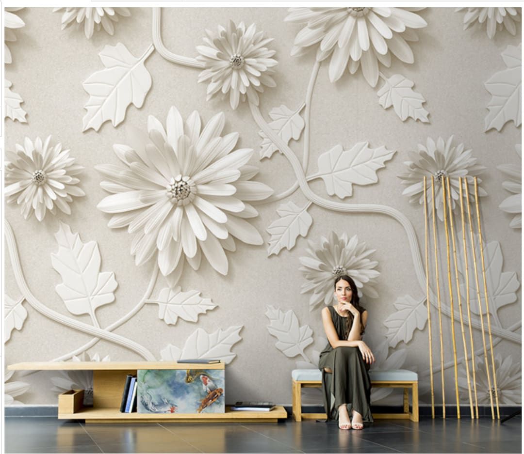 3D White Big Flowers Wallpaper Wall Murals for Bedroom Living Room Wall