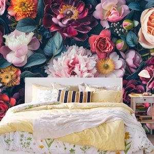 Dark Background Red Pink and Champagne Roses Wallpaper Wall Mural Home Decor
