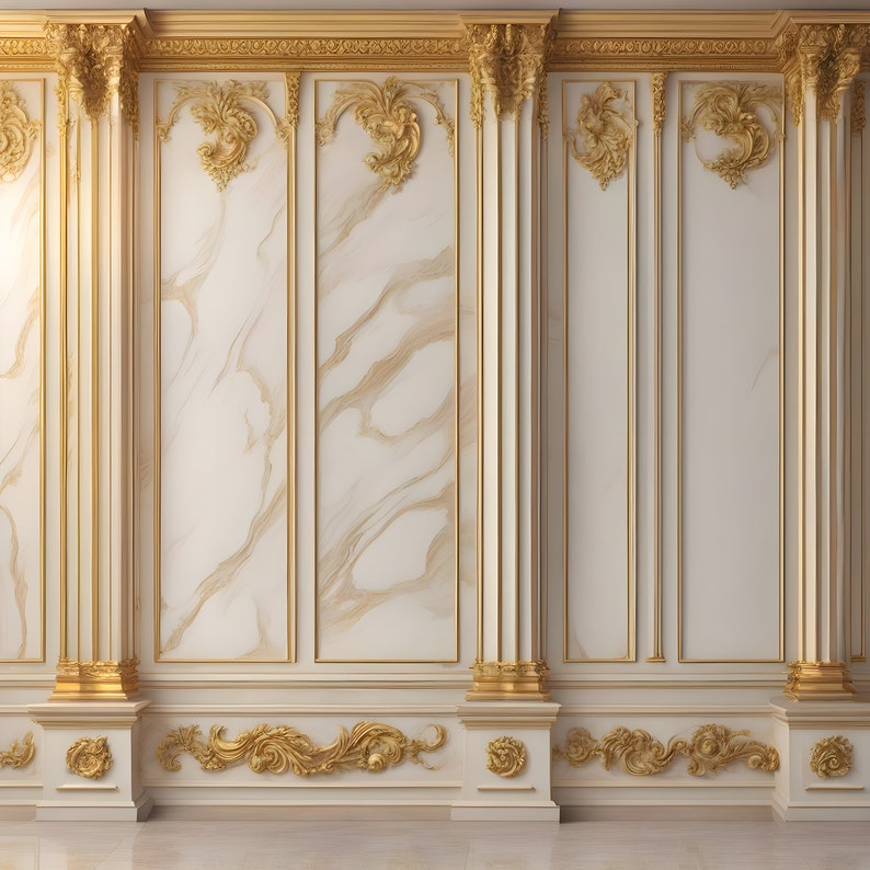 3D Gold Columns White Background Wallpaper Wall Mural Wall Decor for Living Room Bedroom Dinning Room C