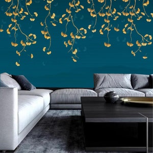 Chinoiserie Ginkgo Leaf Wallpaper Mural: Home Decor