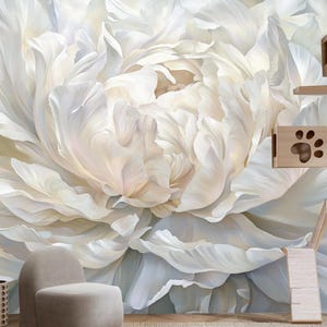 White Peony Flower Floral Wallpaper Wall Mural Home Decor