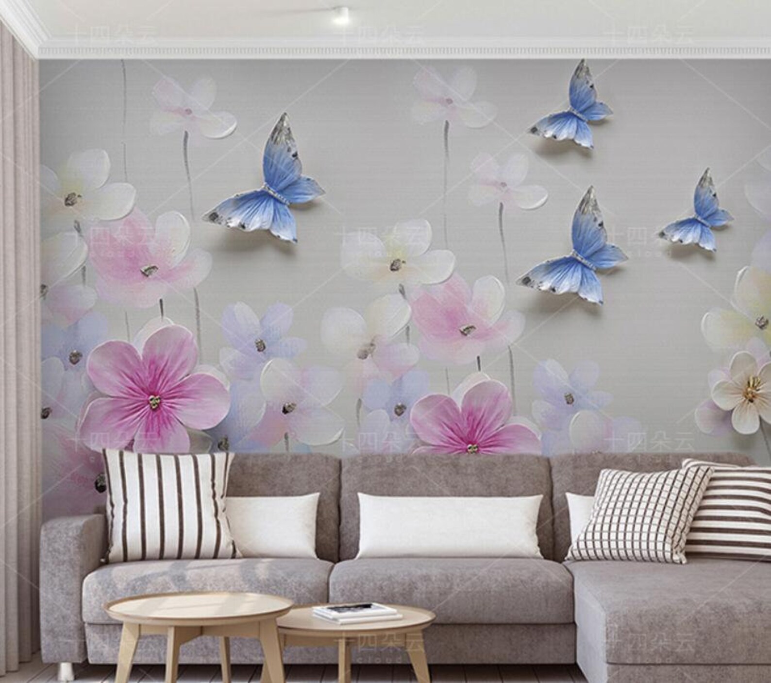 3D Flower and Butterflies Wallpaper Wall Mural Home Decor - Etsy