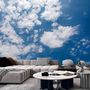 Sky Blue Clouds Wallpaper Mural: Nature Landscape Home Decor