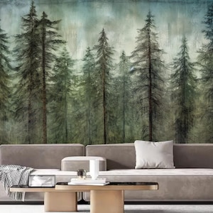 Spring green Pine Trees FOrest Wallpaper Wall Mural Home Decor