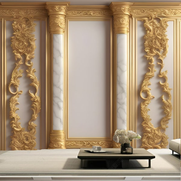 3D Gold Columns White Background Wallpaper Wall Mural Wall Decor for Living Room Bedroom Dinning Room