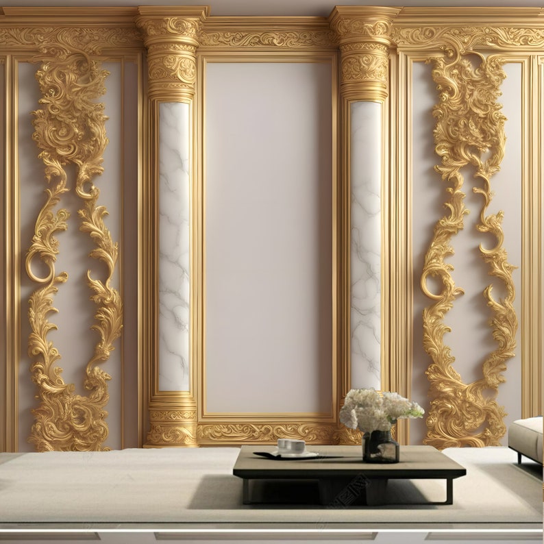 3D Gold Columns White Background Wallpaper Wall Mural Wall Decor for Living Room Bedroom Dinning Room image 1