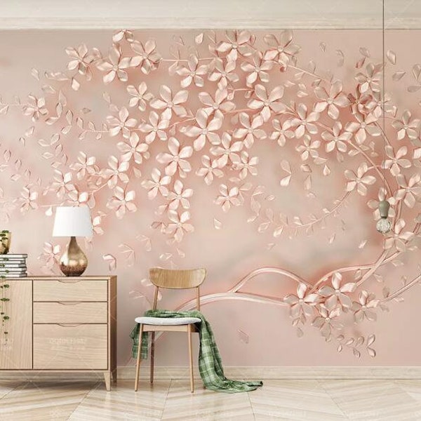 3D Papier Peint Moderne Abstrait Art Relief Rose Fleurs Photo Papier Peint Mural Salon Chambre Mode Décor À La Maison Rose Arbre Peinture Murale