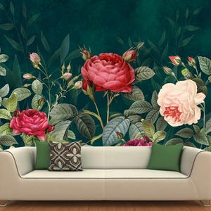 Dark Background Red and Pink Roses Flowers Floral Wall Mural Wallpaper Home Decor