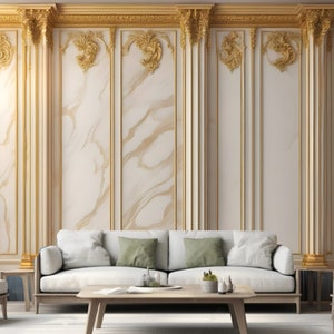 3D Gold Columns White Background Wallpaper Wall Mural Wall Decor for Living Room Bedroom Dinning Room image 6