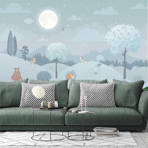 Cartoon Animal Forest Wallpaper Mural: Kids Room Decor