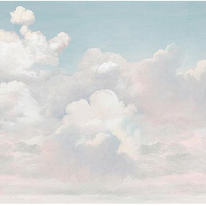 Skye Blue Light White Clouds Wallpaper, Simple Nature Clouds Wall Murals Wall Decor for Living or Dinning Room image 7