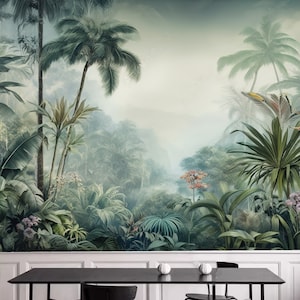 Tropical Rainforest Wallpaper Mural: Jungle Plants & Trees Home Decor