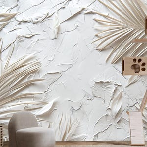 White Palm Leaves Tropical Leaf Wallpaper Wall Mural Home Decor