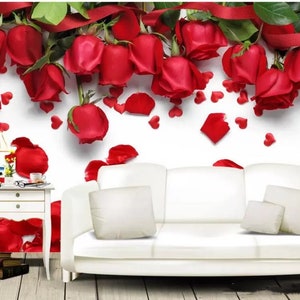 3D Beautiful Romantic Love Red Rose Flower Petal Wallpaper Wall Mural Wall Decor