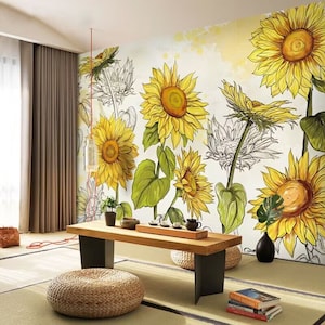 Simple Sunflowers Floral Wallpaper Wall Mural Home Decor