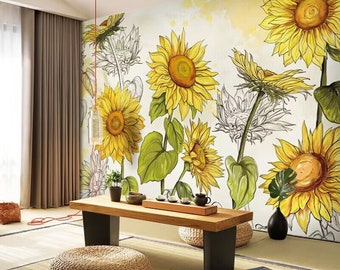 Simple Sunflowers Floral Wallpaper Wall Mural Home Decor