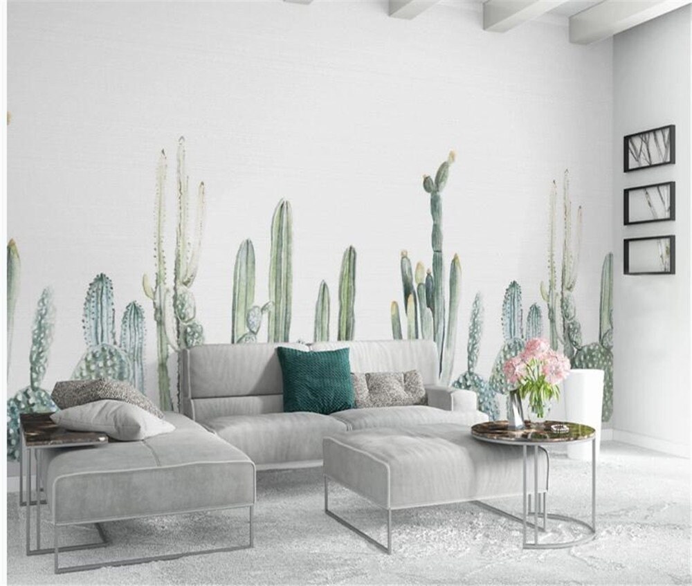 Nordic Cactus Living Room Bedroom Background Wallpaper Wall - Etsy