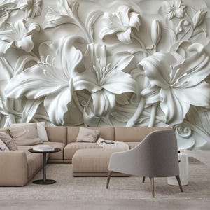 3D White Flowers Floral Wallpaper Wall Mural Home Decor