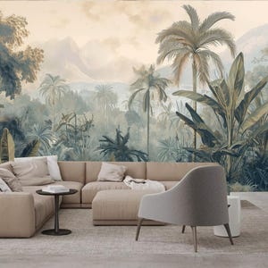 Mural de pared con paisaje de selva tropical, palmeras y plantas, decoración del hogar