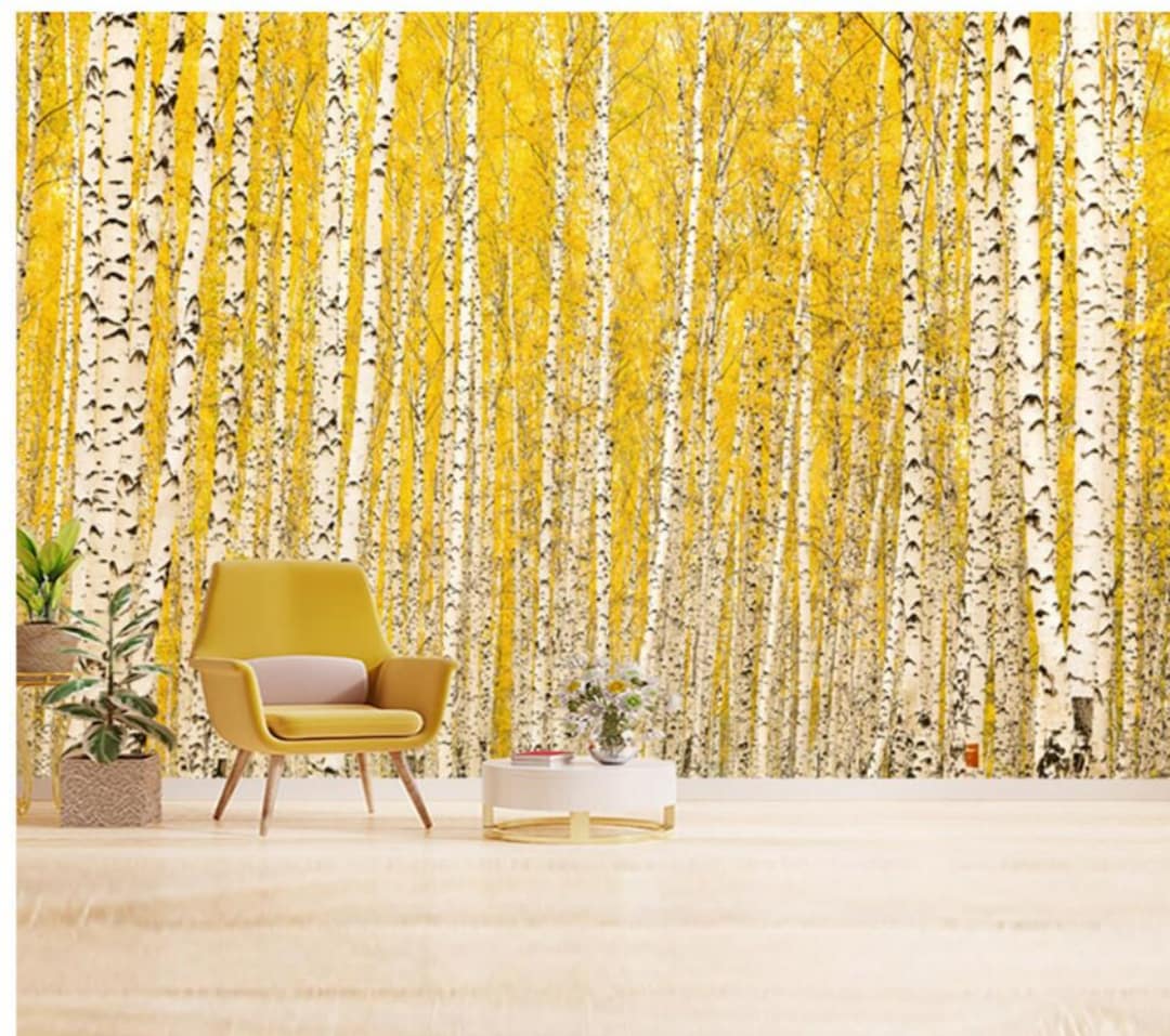 Yellow Birch Tree Wallpaper Wall Mural Home Decor for Living Room