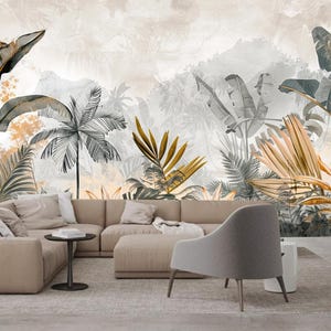 Mural de pared con paisaje de selva tropical, palmeras y plantas, decoración del hogar