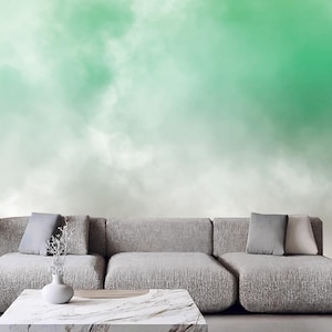 Watercolor Green Sky Wallpaper Mural: Nature Landscape Home Decor