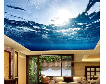 Blue Sea Water Nature Ceiling Living Room Theme Hotel Wallpaper Wall Mural