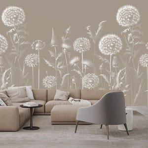 White Dandelions Wallpaper Wall Mural Home Decor