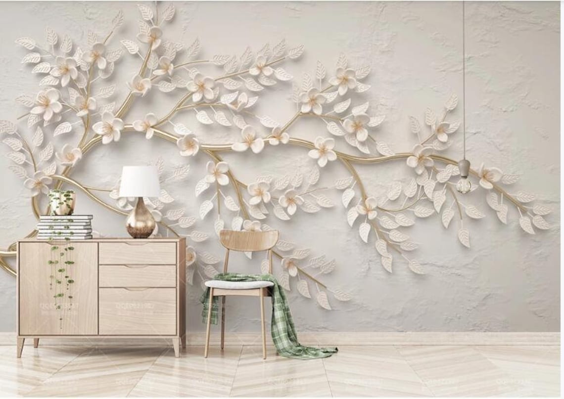 3D European Stereoscopic Embossed Gold Huge Tree Wallpaper Etsy