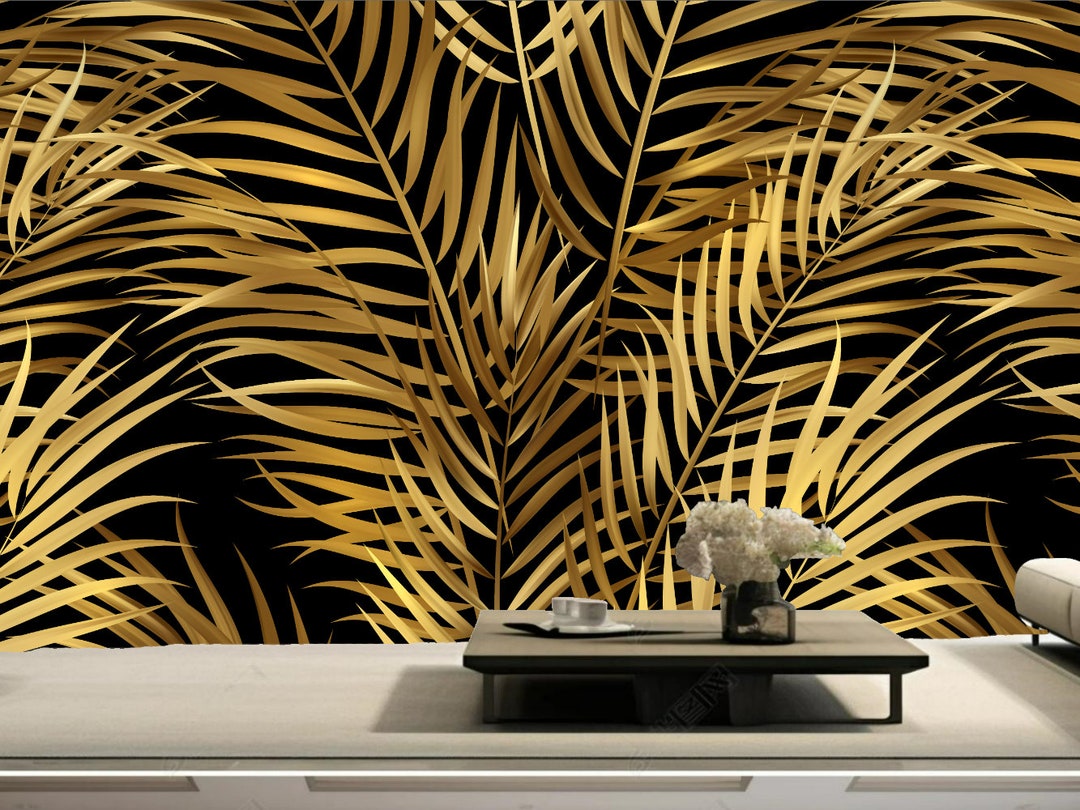 Gold Palm Leaf Wallpaper Mural: Tropical Jungle Wall Decor - Etsy