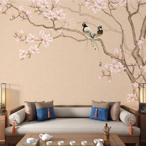 Chinoiserie Magnolia Flowers and Birds Wallpaper Mural