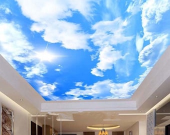 Blue Sky White Clouds Sun Sunshine Ceiling Wall Painting Living Room Bedroom Wallpaper Wall Mural