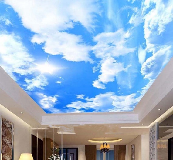 Blue Sky Cloud Ceiling Mural: Sunshine Wallpaper - Etsy