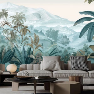 Tropical Rainforest Tree Forest and Plants Jungle with Mountains Wallpaper Wall Mural Home Decor for Living Room Bedroom Dinning Room