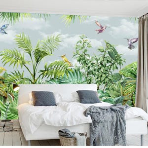 3D Forest Trees Wallpaper Mural: Grey Stone Home Decor
