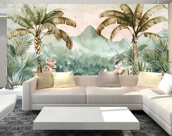 Tropical Palm Tree Wallpaper Mural: Rainforest Jungle Home Decor