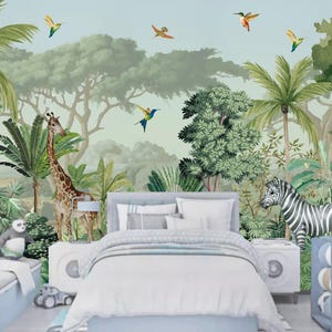 Cartoon Jungle Animals Wallpaper Mural: Kids&#39; Nursery Decor