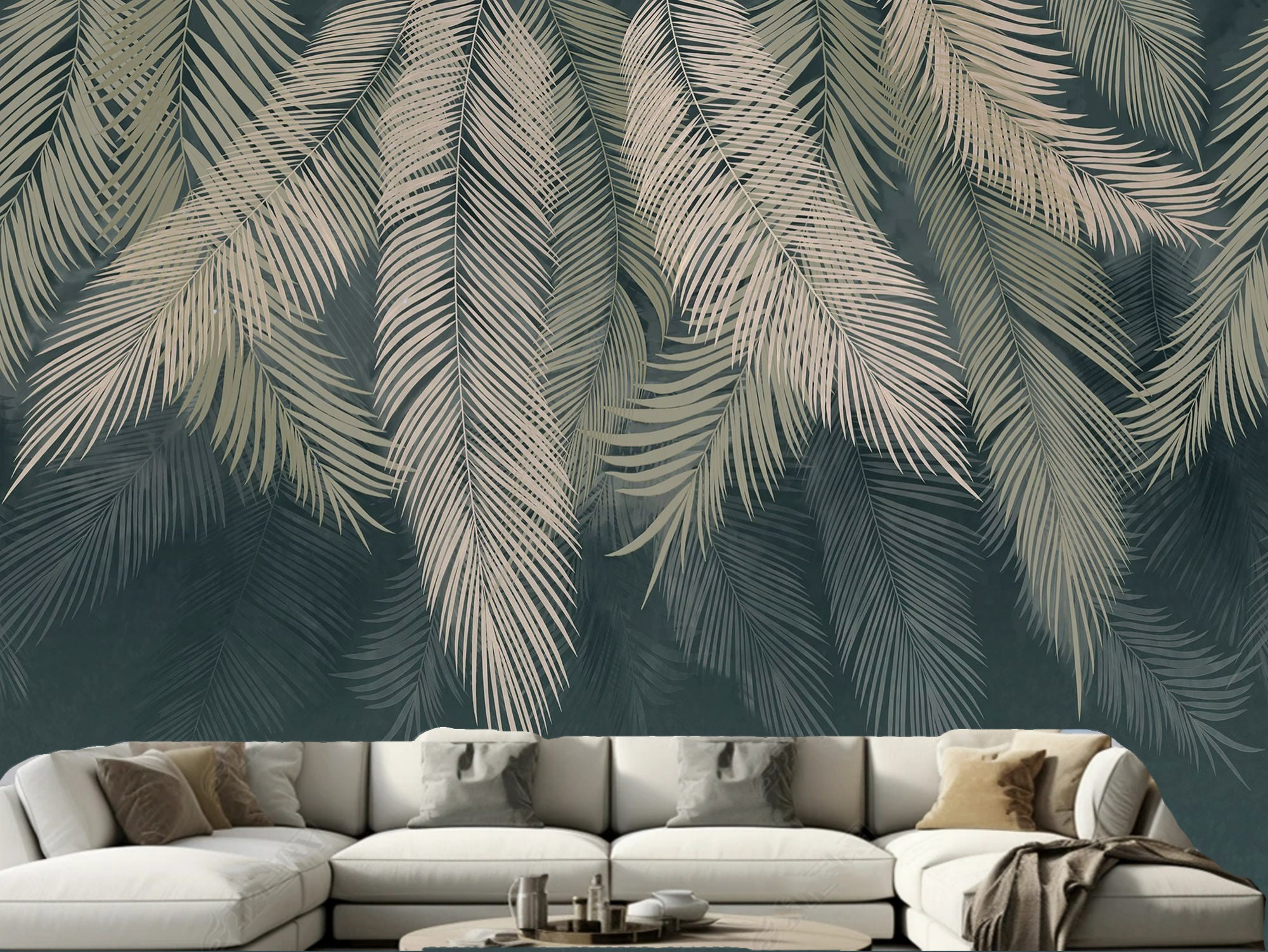 Tropical Palm Leaves Wallpaper Mural: White Leaf Wall Decor - Etsy