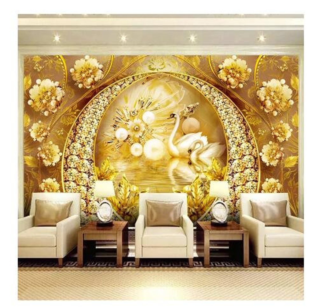 Custom 3D Wall Murals Wallpaper Swan Lake Golden Jewelry - Etsy Custom 3D Wall Murals Wallpaper Swan Lake Golden Jewelry - Etsy