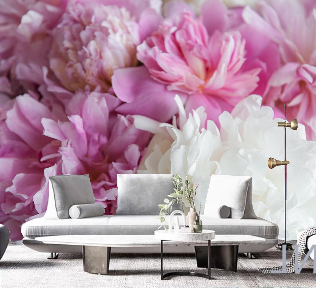 Pink and White Peony Floral Wallpaper Mural: Home Decor - Etsy