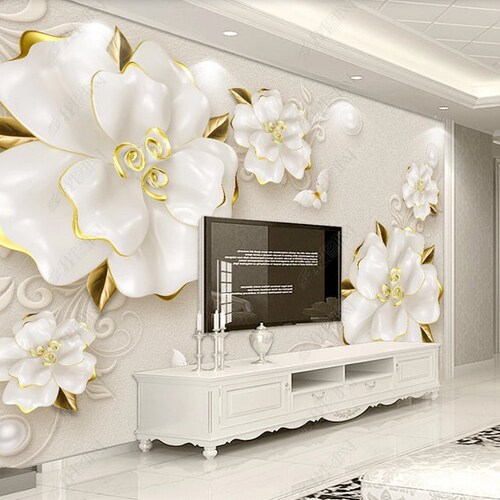 3D Big Flower Wallpaper 3D White Flower Bedroom Living Room Etsy