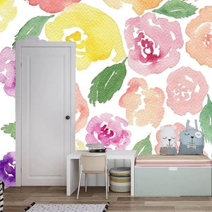Pink Rose Floral Wallpaper Mural - Kids Nursery Wall Decor