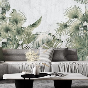 Tropical Palm Leaf Wallpaper Mural: Rainforest Home Decor