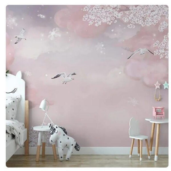 Fantasie rosa Wolken romantische Kirschblüte Kinder Kinder Babys Kinderzimmer Tapete Wandbild Wohnkultur