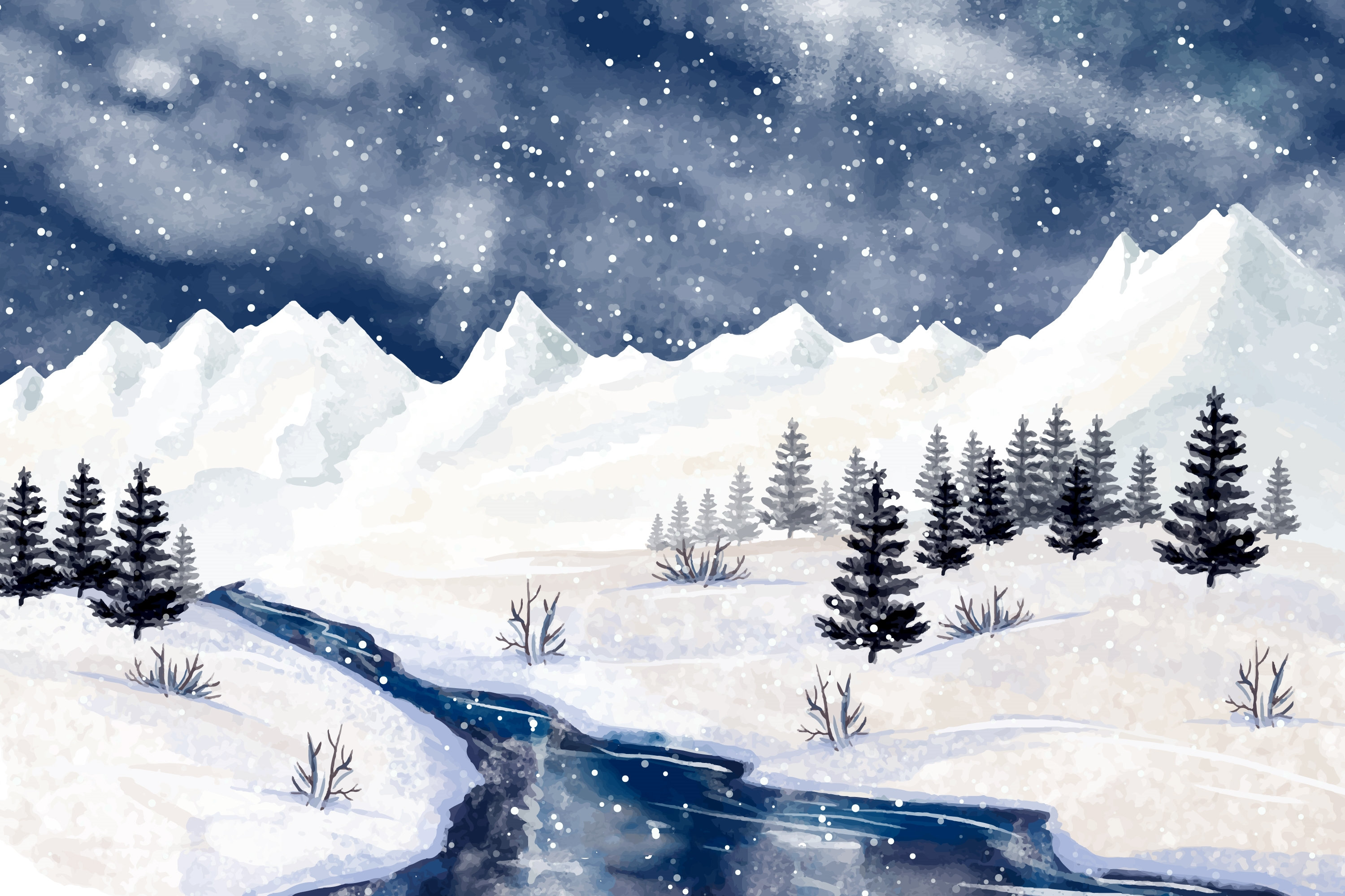 Winter Snow Mountain Pine Tree Wallpaper Mural: Kids' Room