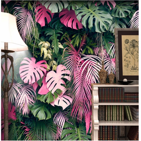 Papel pintado de hojas tropicales de plantas de la selva, Mural de pared,  plantas tropicales, naturaleza, sala de estar, dormitorio, murales de pared,  decoración de pared -  México