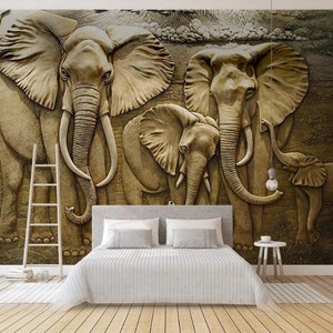 Custom 3D Wall Murals Wallpaper 3D Stereo Embossed Elephant Background Wall Mural Living Room Sofa TV Backdrop Photo Wallpaper