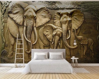 Custom 3D Wall Murals Wallpaper 3D Stereo Embossed Elephant - Etsy Custom 3D Wall Murals Wallpaper 3D Stereo Embossed Elephant - Etsy
